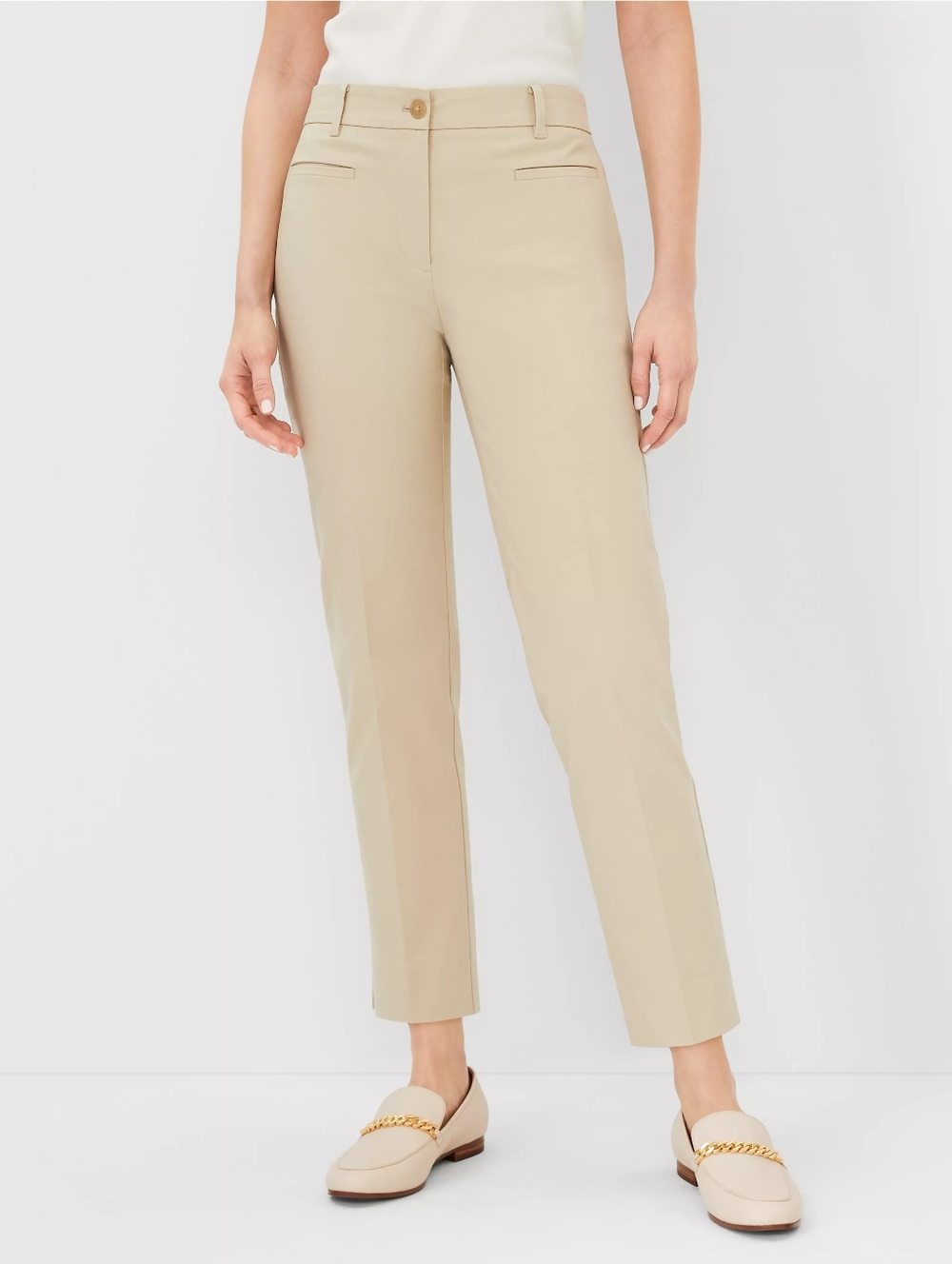 Ann Taylor Petite Cotton Crop Pants Slim Fit Khaki Ankle Stretch 8P